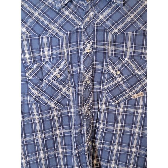 Wrangler Wrancher Pearl Snap Blue Plaid Western Shirt Size Men's Medium - Picture 4 of 6
